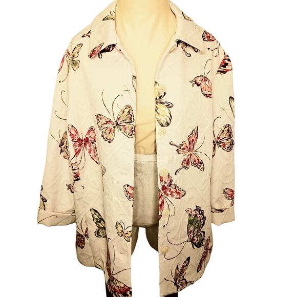 Alfred Dunner Butterfly Jacket Plus Sz 16 Ivory Brocade Textured Cottage Career - Picture 8 of 16